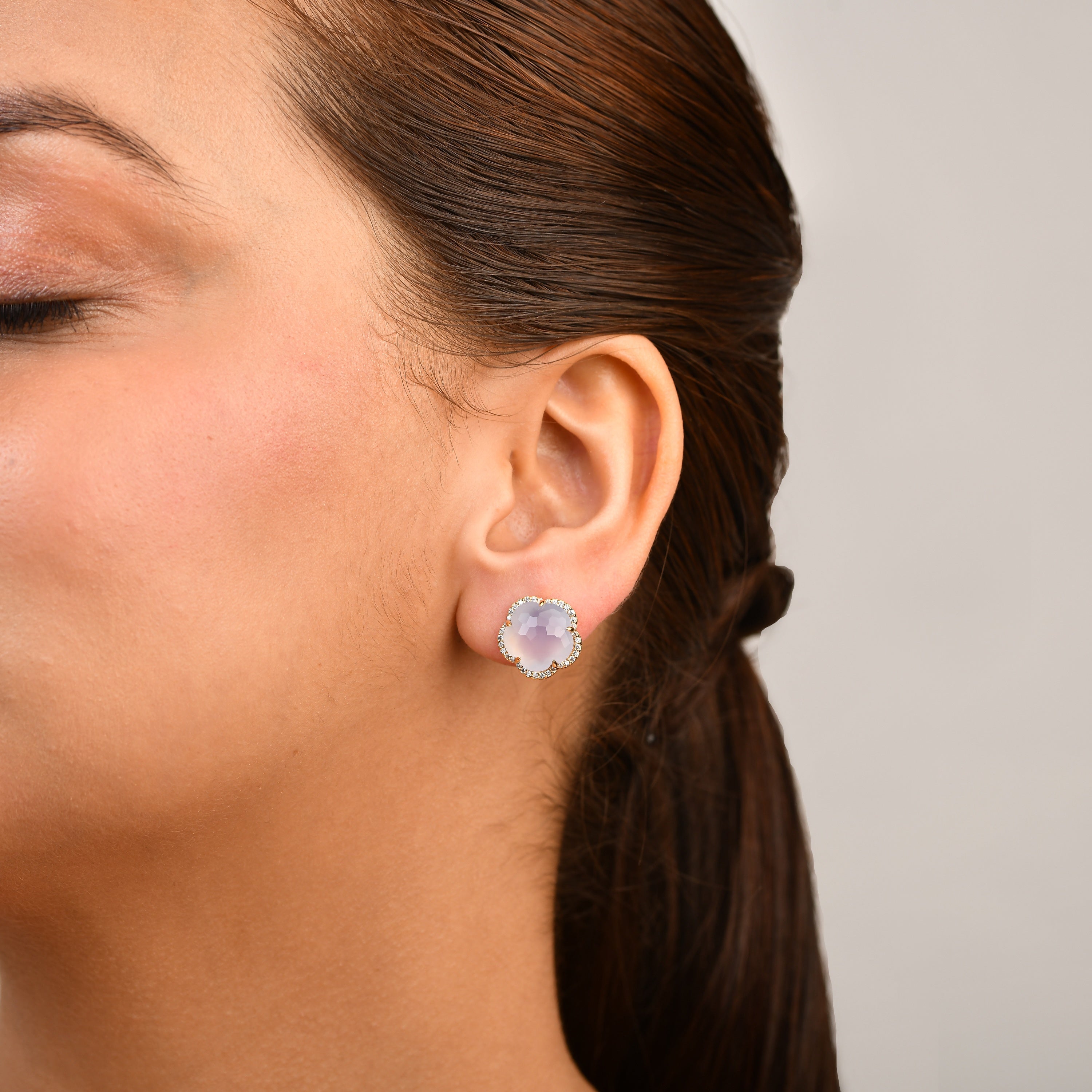 Bloom Blue Chalcedony Stud Earrings