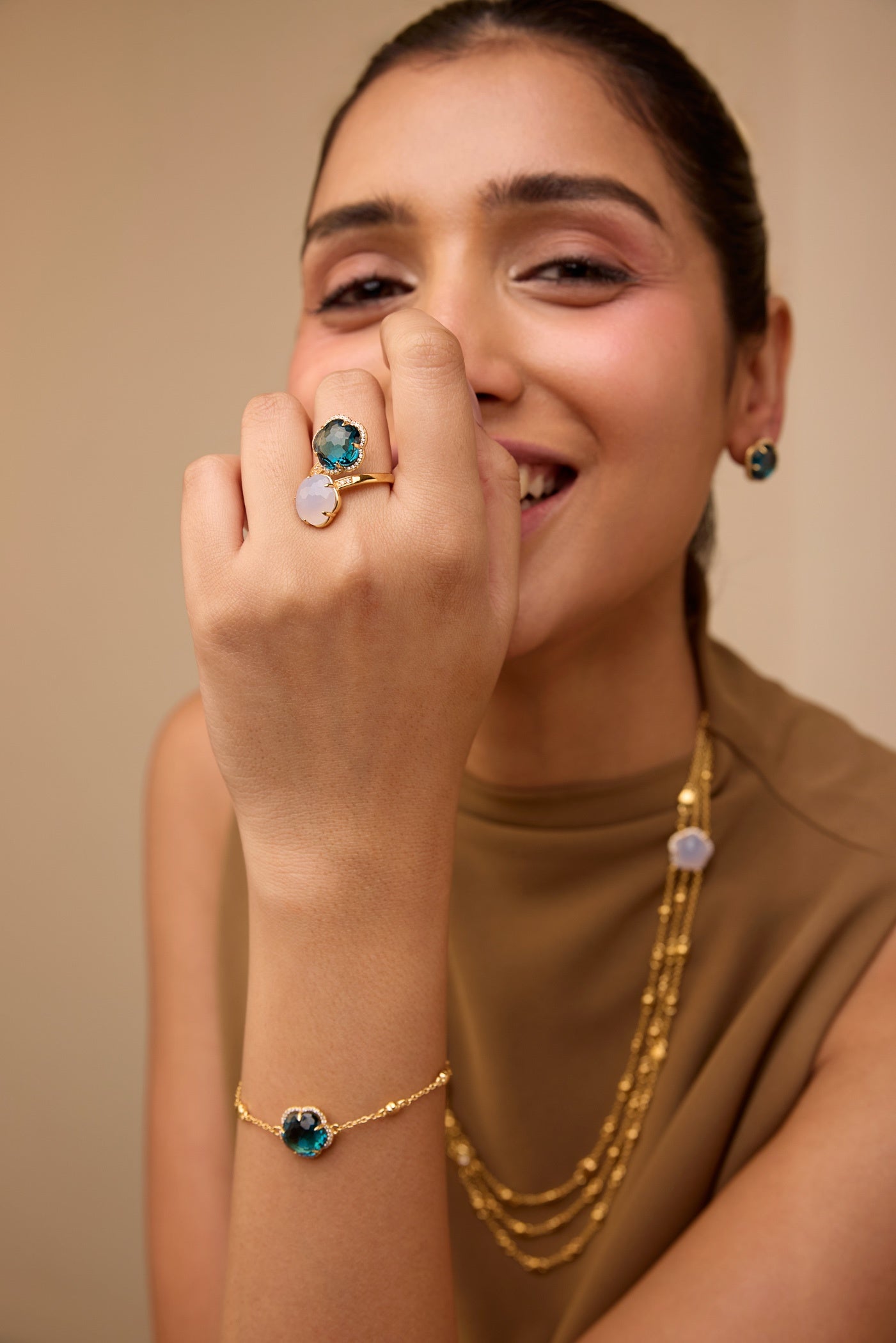 Bloom Twinstone Aqua Necklace