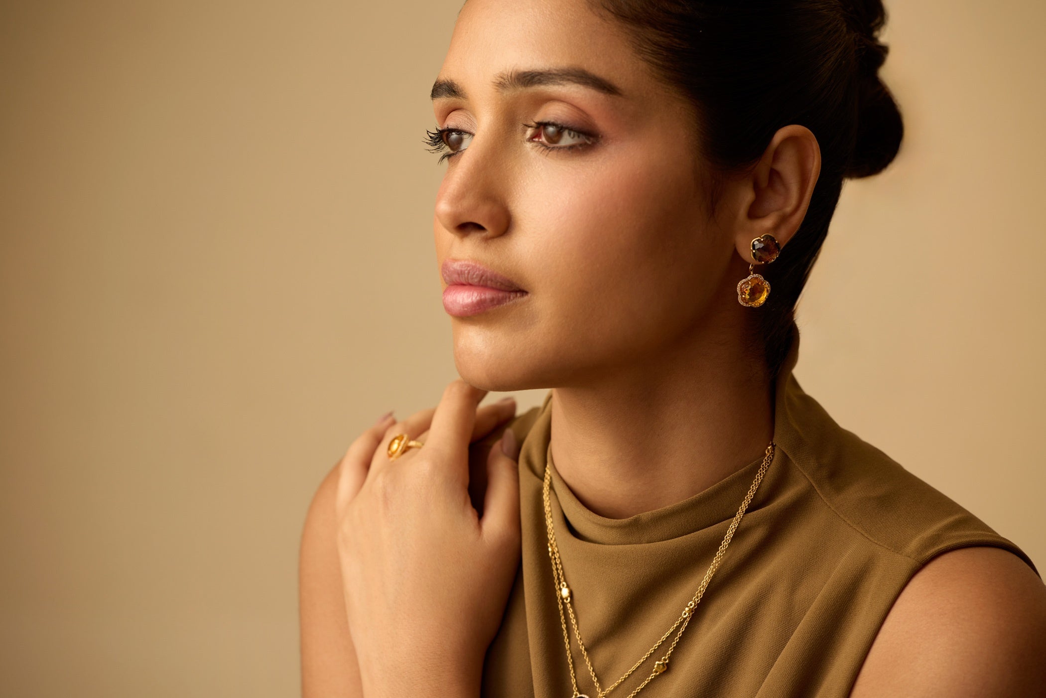 Bloom Twinstone Amber Drop Earrings