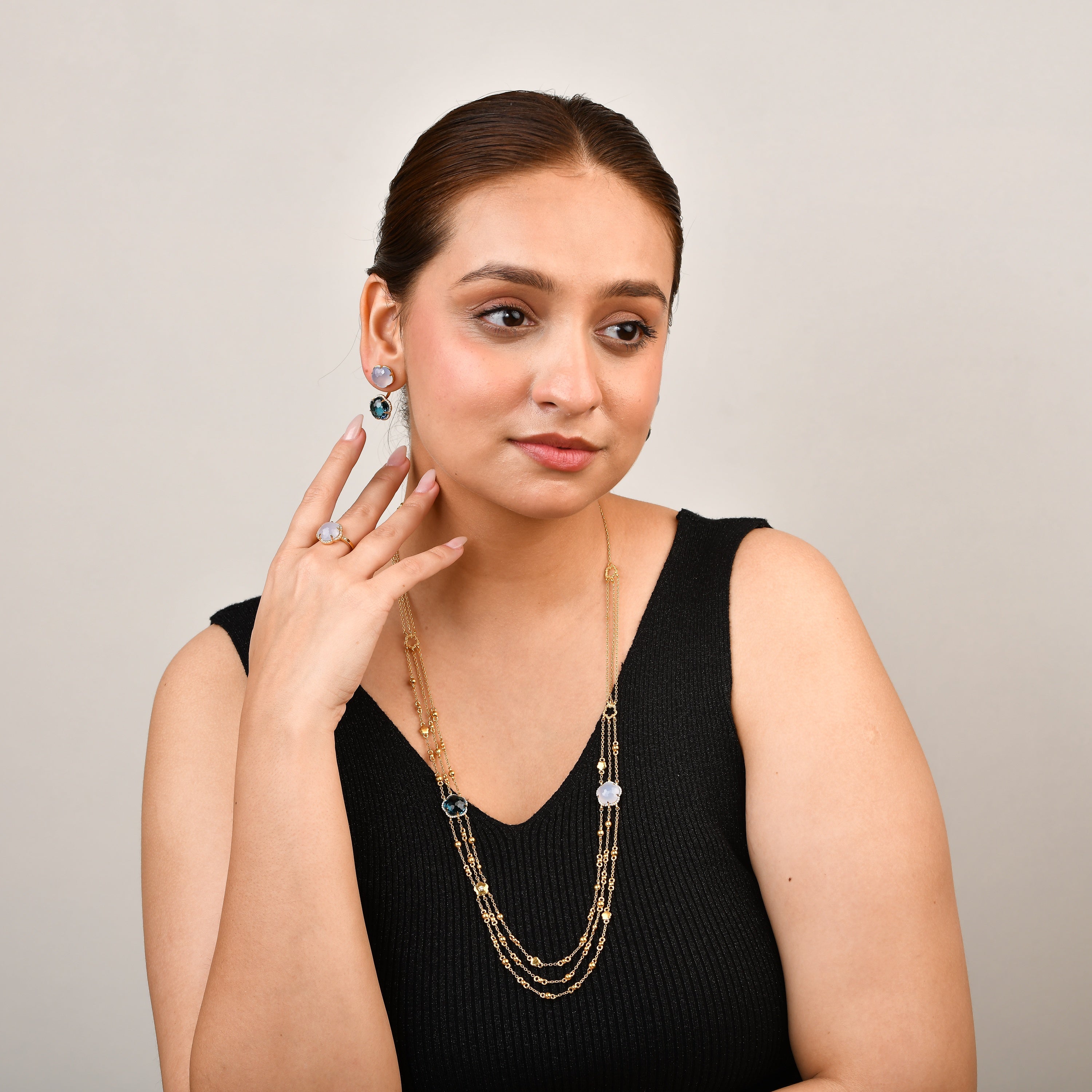 Bloom Twinstone Aqua Drop Earrings