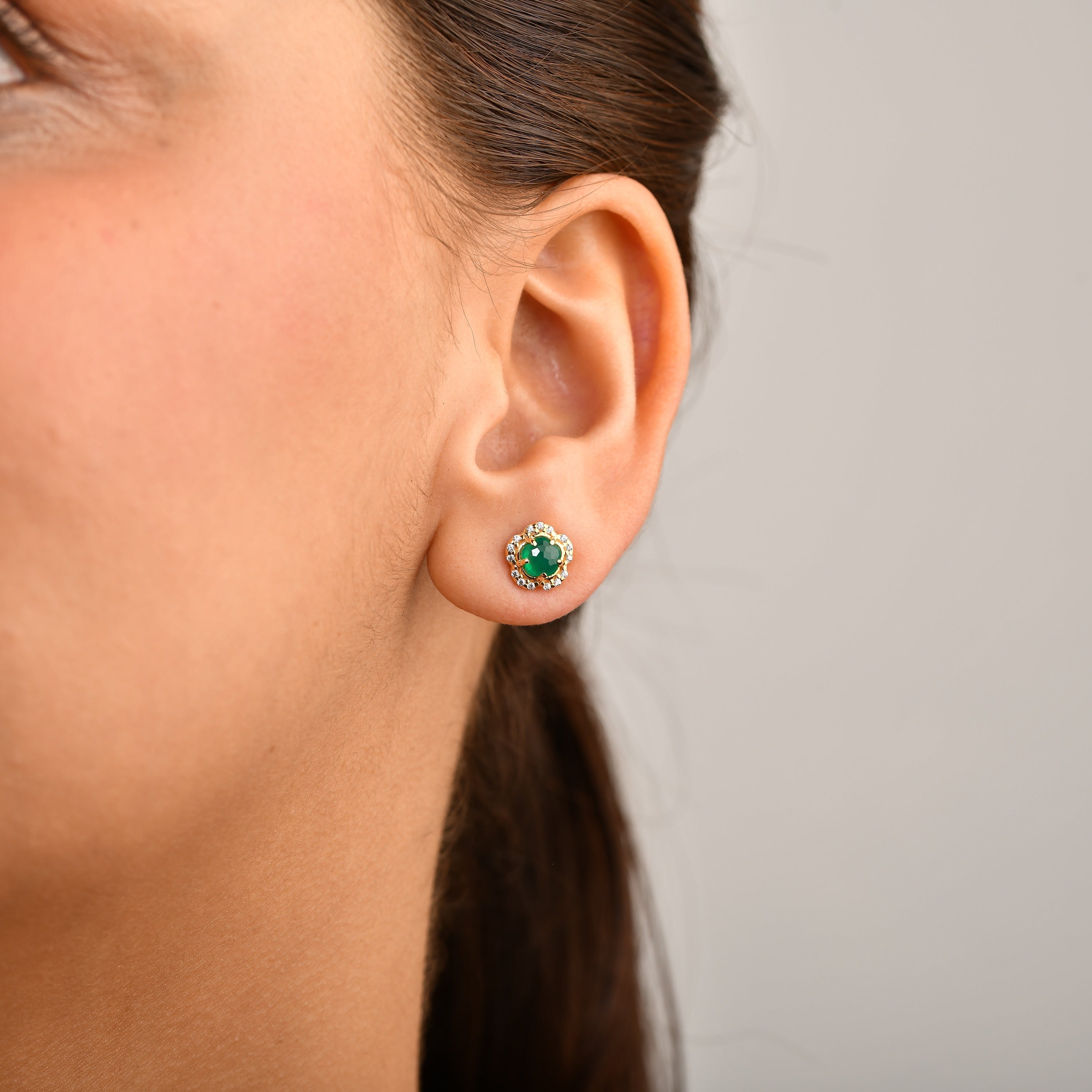 Blossom Green Agate Stud Earrings