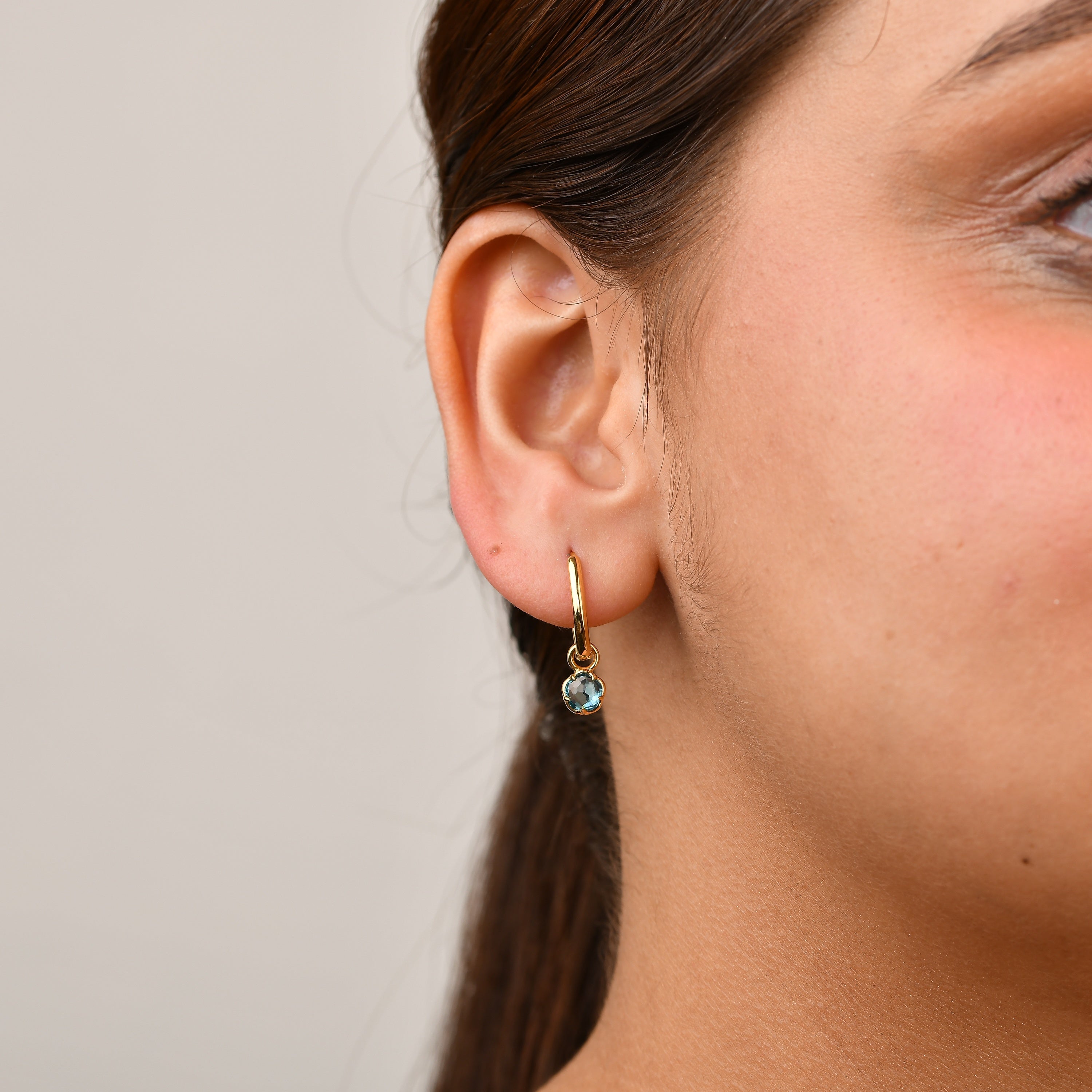 Blossom London Blue Gem Dangle Hoop Earrings