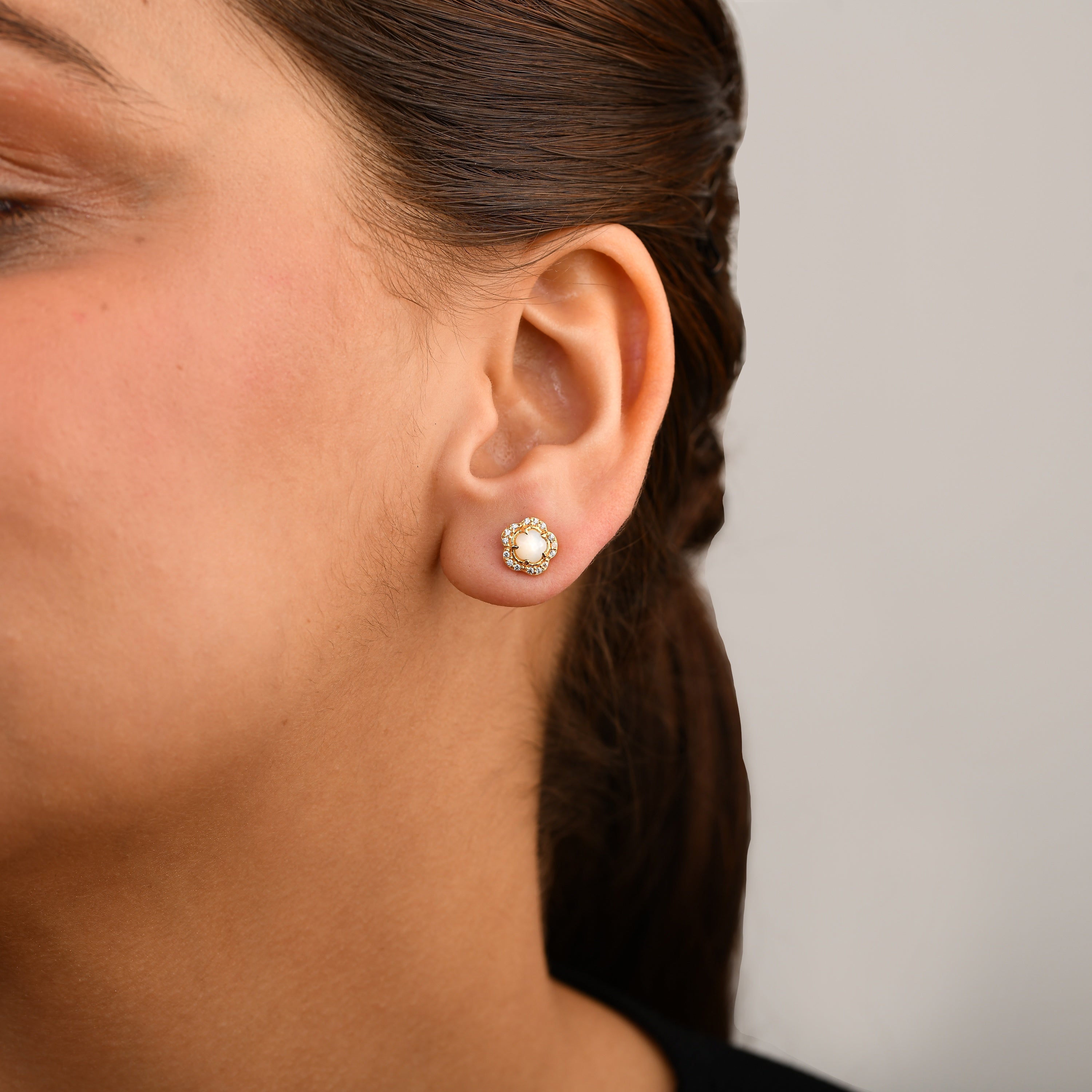 Blossom White Moonstone Stud Earrings