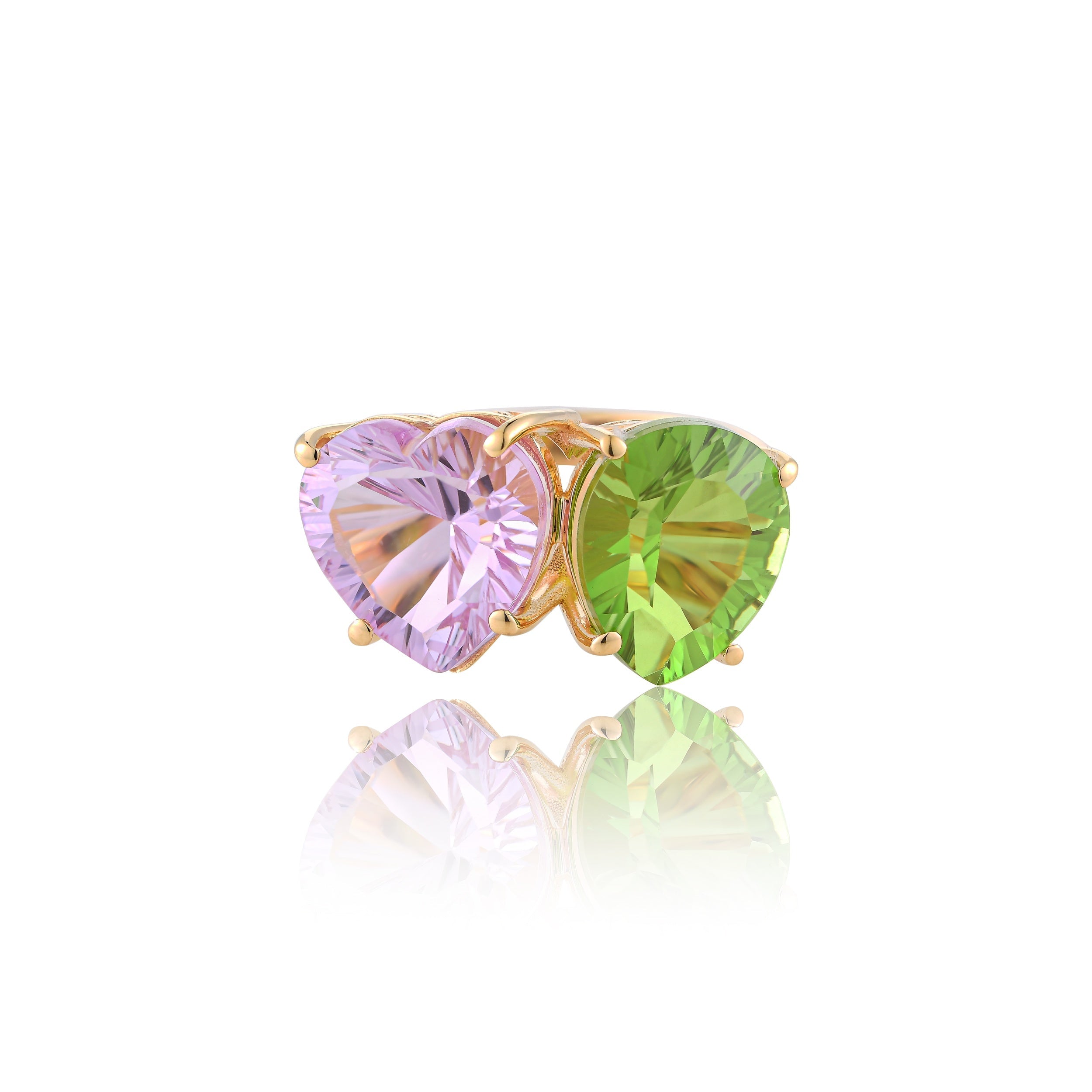 Kunzite Quartz And Green Peridot Duo Ring