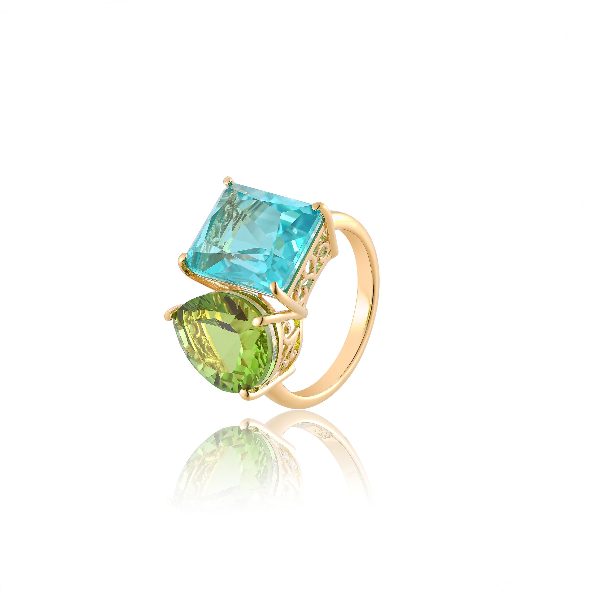 Paraiba Green Quartz And Peridot Duo Ring