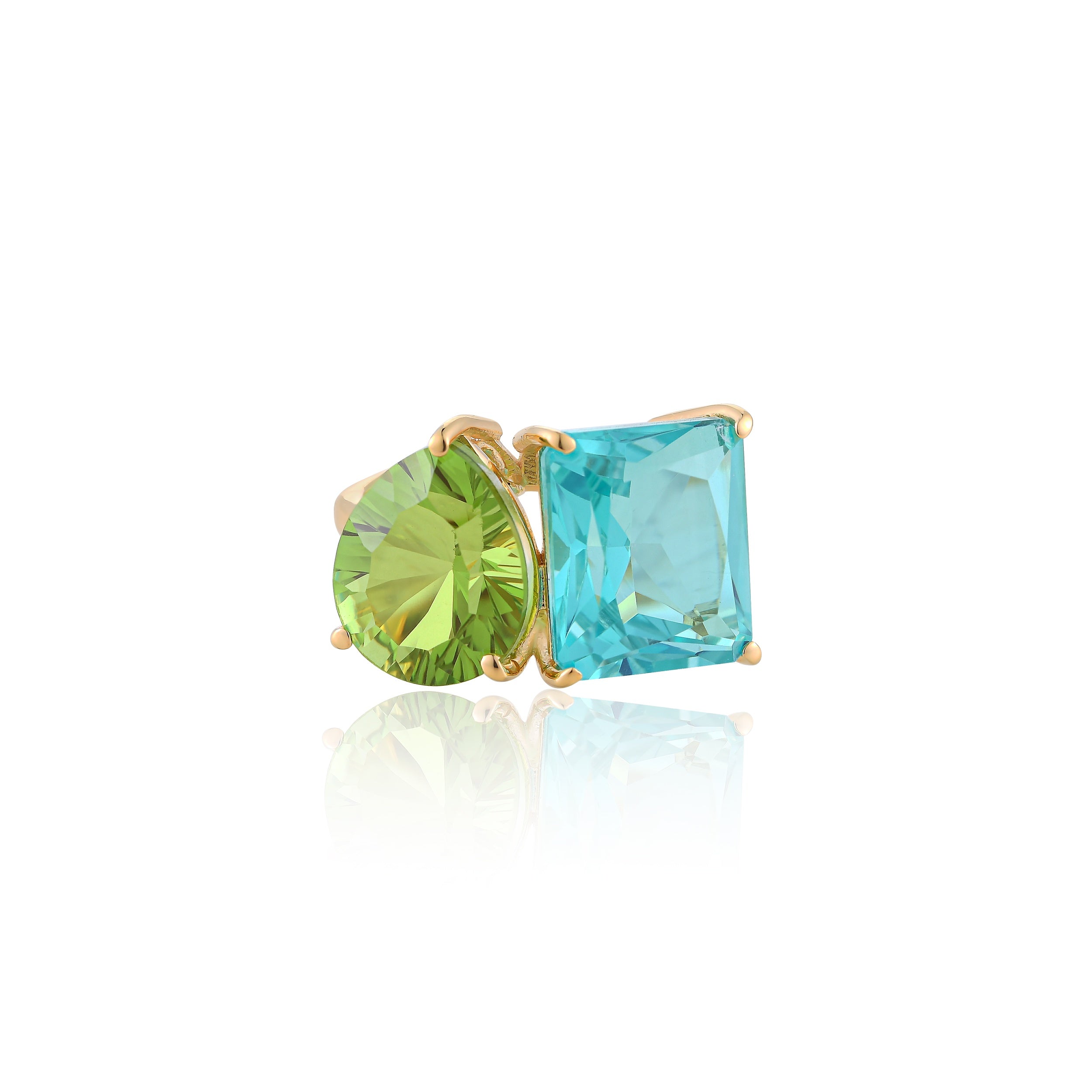 Paraiba Green Quartz And Peridot Duo Ring