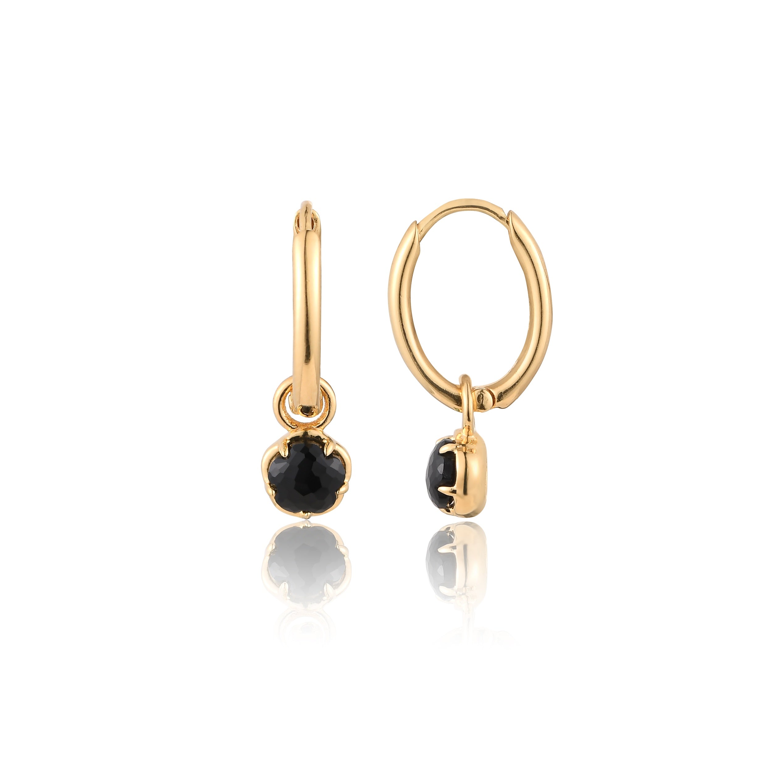 Blossom Black Onyx Dangle Hoop Earrings